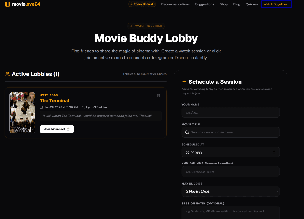 Watch Together: How to Find a Movie Buddy & Schedule Co-Watching Lobbies